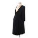 Ingrid + Isabel Casual Dress - A-Line V-Neck Long sleeves: Black Solid Dresses - Women's Size Medium Maternity
