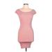 Forever 21 Casual Dress - Sweater Dress Boatneck Short sleeves: Pink Solid Dresses - Women's Size Large