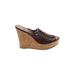 Mia Wedges: Slip-on Platform Boho Chic Brown Print Shoes - Women's Size 9 - Peep Toe