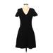 Theory Casual Dress - Mini V Neck Short sleeves: Black Solid Dresses - Women's Size Large