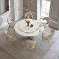 zhulinjiaju Modern Light Luxury Rotatable Round White Sintered Stone Dining Table Sets_8 Upholstered/Metal in White/Yellow | Wayfair