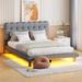 Velvet Platform Bed with LED Frame, Thick & Soft Fabric and Button-tufted Design Headboard
