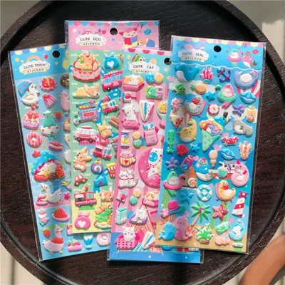 4 Stück/Lot Kawaii Party der Tiere Puffy 3D Aufkleber Scrapbooking DIY Journal Briefpapier Aufkleber Image