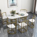 Modern 7-Piece Marble Dining Table Sets with 55 Inch Oval Dining Table and Marble Dining Chairs, for Dining Room