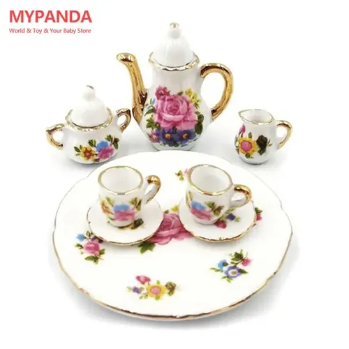 Neue 8 teile/los Nette Miniatur Puppenhaus Geschirr Porzellan Tee-Set Geschirr Tasse Platte Bunte