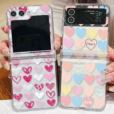 Für Samsung Galaxy Z Flip5 Flip7 Flip6 Fall Liebe Muster Stoßfest Falten Klar PC Abdeckung Für Samsung Galaxy Z Flip 7 6 5 4 3