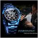 Smart Watch ZKCCNUK Men s Watch Self-winding Skeleton Mechanical Automatic Luxury Watch Blue And Black Stainless Steel Strap Waterproof Watch Gifts for Family Clearance