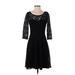 White House Black Market Cocktail Dress - Party Scoop Neck 3/4 sleeves: Black Solid Dresses - Women's Size 4