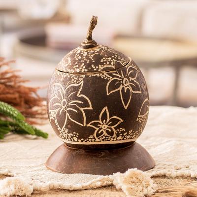 Caribbean Flowers,'Tropical Floral Handmade Round Dried Gourd Decorative Accent'