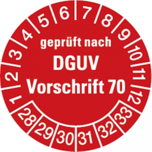Dreifke® Prüfplakette geprüft nach DGUV Vorschrift 70 ab 28 rot/ - 30 mm Folie selbstklebend, 10 St Image