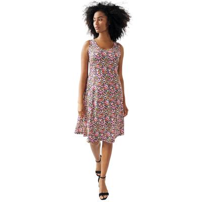 Plus Size Women's Sleeveless Knit Fit and Flare Knit Dress by ellos in Black Ditsy Floral (Size 4X)