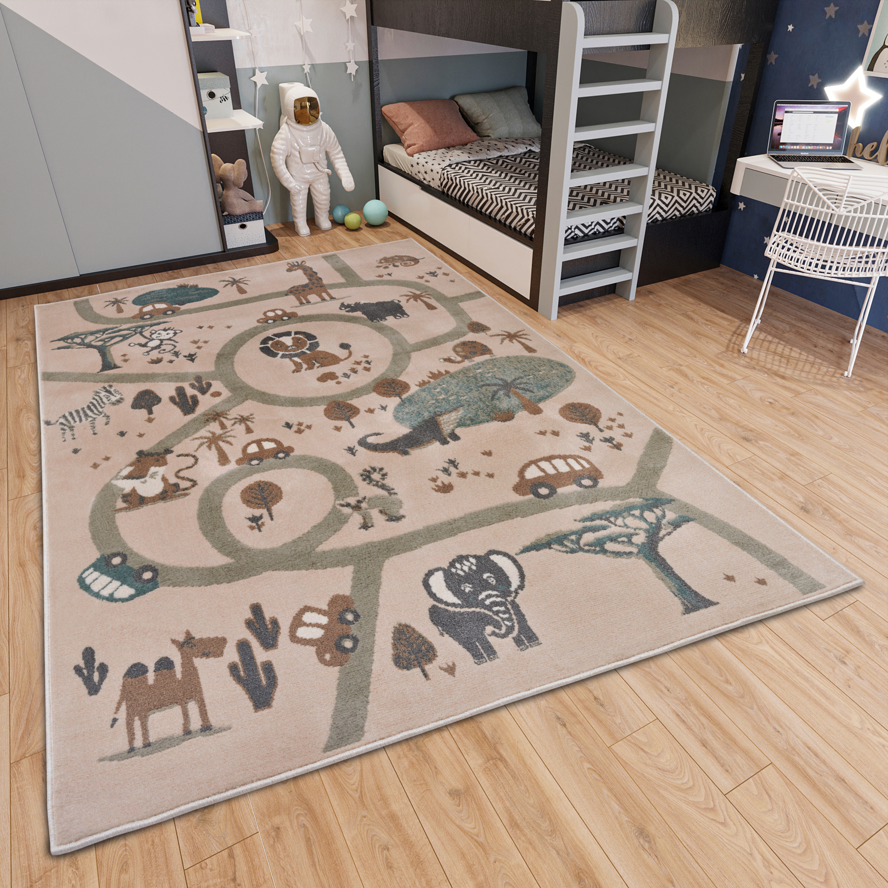 Kinderteppich HANSE HOME "Adventures Animal Park", beige (creme,braun,grau), B:120cm H:8mm L:170cm, Polypropylen, Teppiche, Kinderteppich, Spielteppich, fest, Kinderzimmer, Kurzflor, Spielunterlage