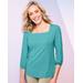 Draper's & Damon's Women's Silky Knit Square Neck Top - Blue - PS - Petite