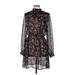 Forever 21 Cocktail Dress High Neck Long sleeves: Black Floral Dresses - Women's Size Large