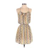 Parker Casual Dress - Mini Halter Sleeveless: Tan Acid Wash Print Dresses - Women's Size X-Small