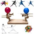 Balloon Bamboo Man Battle(1cm Thick Wooden Board) - 2024 New Handmade Wooden Fencing Puppets，Fun and Exciting Whack A Balloon Party Games,Wooden Bots Battle Game for 2 Players (Upgraded rivet style)
