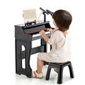 Maxmass 37 Keys Kids Piano and Stool, Children Electronic Keyboard with Adjustable Microphone and Music Stand, Toddler Music Piano Keyboard for 3+ Boys Girls (Black)