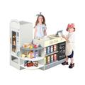 Maxmass Kids Pretend Grocery Store, Wooden Children Supermarket Playset with Rich Accessories, Vending Machine, Scanning Area, POS Machine & Screen, Toddler Play Shop for 3-8 Years Old (Gray, 15PCS)