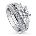 BERRICLE Sterling Silver 3-Stone Wedding Engagement Rings Princess Cut Cubic Zirconia CZ Ring Set for Women, Rhodium Plated Size 4-10, US 6, Metal Stone, Cubic Zirconia