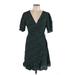 Shein Casual Dress - Mini Plunge Short sleeves: Green Print Dresses - Women's Size Medium