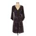 MICHAEL Michael Kors Casual Dress - A-Line V Neck 3/4 sleeves: Purple Dresses - Women's Size Small