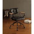 Trent Austin Design® Middaugh Mid Back Office Chair In Vintage Black Top Grain Leather, Wooden Armrest w/ Metal Frame Upholstered | Wayfair