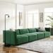 Everly Quinn Conjure Channel Tufted Upholstered Fabric 4-Piece Sofa Velvet/Polyester in Green/Black | 28 H x 109.5 W x 119 D in | Wayfair