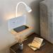 Latitude Run® Plug-In Wall Light w/ USB Charging Port, Bedroom Wall-Mounted Reading Light Metal in White | 5.5 H x 9.4 W x 5.1 D in | Wayfair