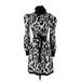 Who What Wear Casual Dress - Mini High Neck Long sleeves: Silver Leopard Print Dresses - Women's Size Small