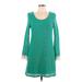 Judith March Casual Dress - Mini Scoop Neck Long sleeves: Teal Print Dresses - Women's Size Large