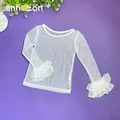 Bambini manica lunga biancheria intima t-shirt in pizzo Stich top per ragazze colore bianco ragazza