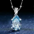 Lihong S925 Sterling Silber Halskette Engel Tränen Kristall blau Topas Anhänger Halskette für Frau