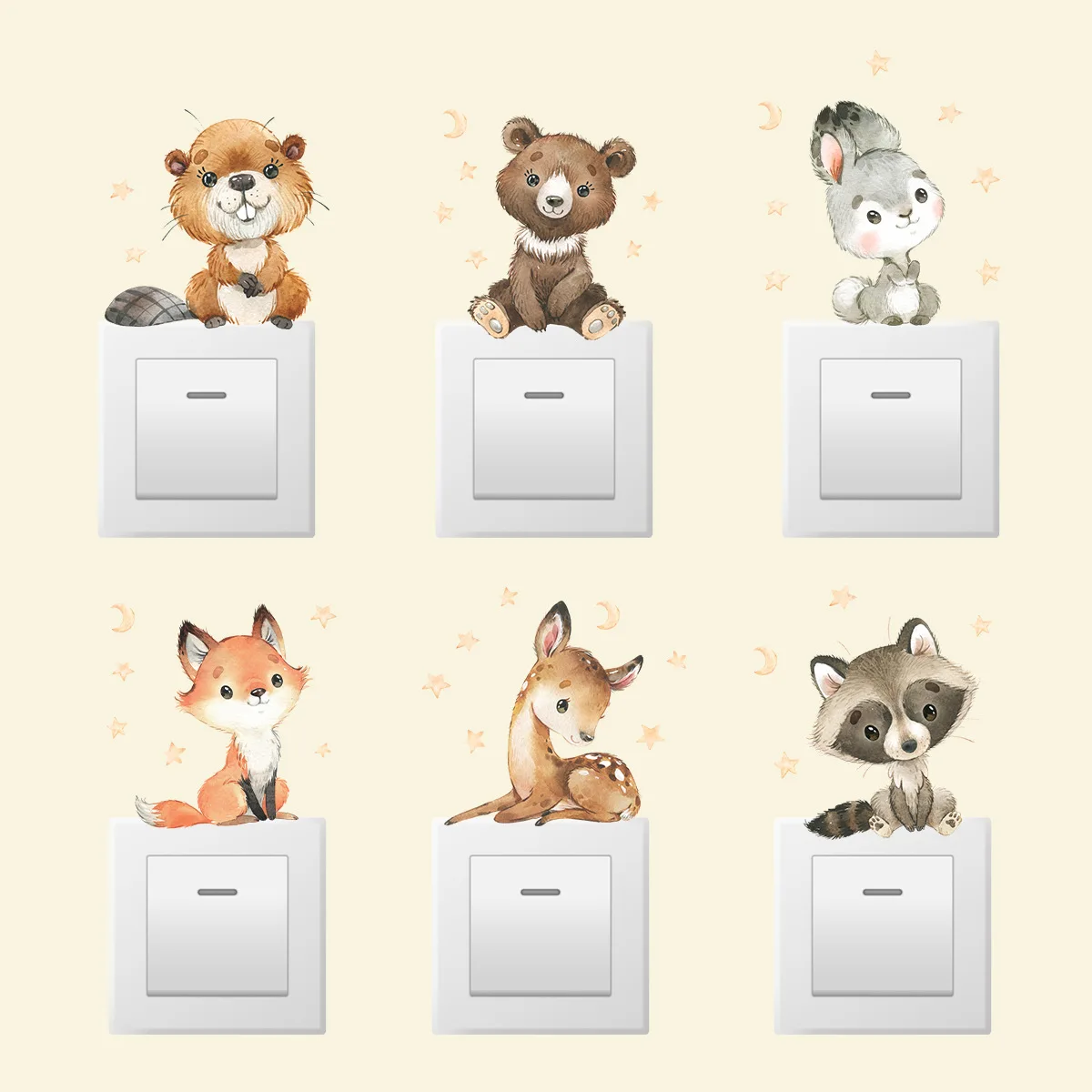 6 teile/los Steckdose Schalter Aufkleber Baby zimmer Kinderzimmer Dekor Cartoon Fuchs Bär Kitz Kaninchen Wanda uf kleber Kinderzimmer Aufkleber