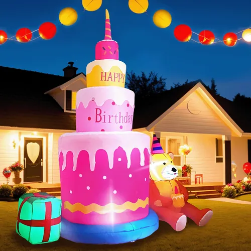 6ft alles Gute zum Geburtstag aufblasbare Geburtstags torte mit Teddybär Geburtstags dekorationen