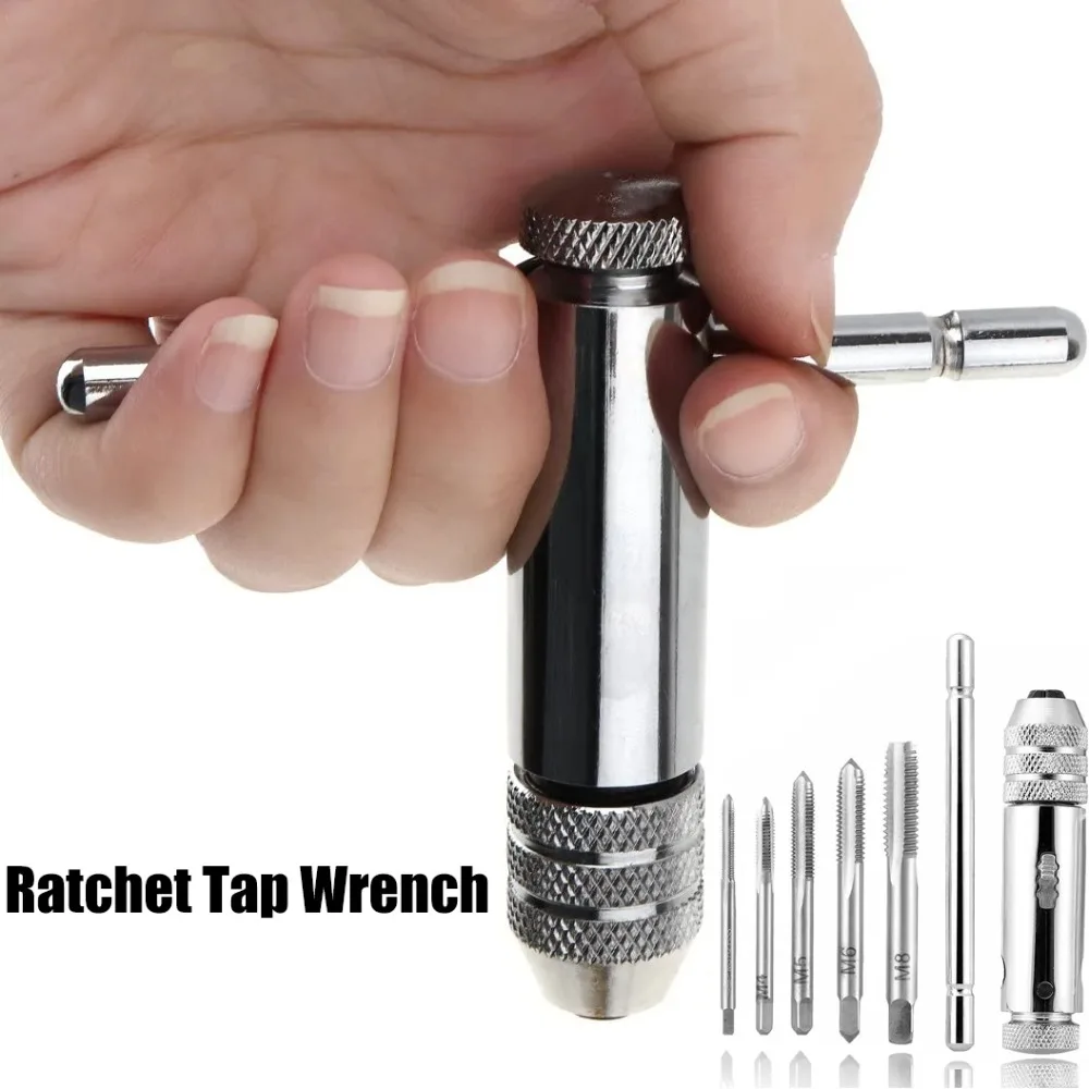 Einstellbare M3-8 M5-12 T-Griff Ratsche Windeisen Windeisen Windeisen Schraubenhalter Außengewinde Metrisches Steckerwerkzeug Handwerkzeug Image