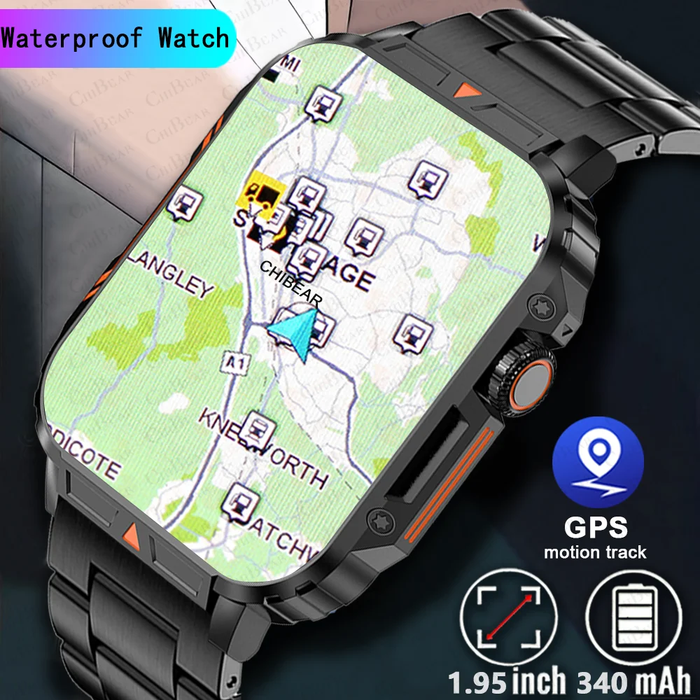 Für Android Militär Outdoor Herren Smartwatch 1,95 Zoll GPS Track Wetter ai Stimme 340 Sport modi mah Smartwatch neu Image