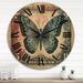 Designart "Retro Illustration Of Blue Butterfly II" Animals Butterfly Oversized Wood Wall Clock