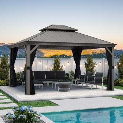 PURPLE LEAF Patio Gazebo for Backyard Hardtop Galvanized Steel Frame with Upgrade Curtain - Light Grey