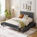 Gray Linen Upholstered Metal Frame Bed, 4 Drawers