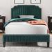 Full Size Camelback Upholstered Platform Bed: Hardwood Frame, Nailhead Trim