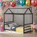 Twin Size House Platform Bed with Roof and Chimney Design Kids Bed,Black