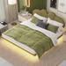 Green Pu Leather Upholstered Floating Platform Bed: Soft Foam Headboard, Solid Pine Frame, Led Lights