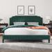 Green Velvet King Size Camelback Upholstered Platform Bed, Hardwood Frame