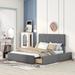 Grey Velvet Upholstery Platform Bed With Adjustable Headboard, Four Drawer Storage, Solid Construction, Easy Assembly