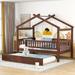 Twin/Full Size Wooden House Bed with Twin Size Trundle, Wooden Kids House Bed Frame for Girls, Boys,No Box Spring Needed