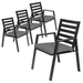 LeisureMod Chelsea Modern Patio Dining Armchair in Black Aluminum with Removable Cushions for Patio and Backyard Garden Set of 4 Black