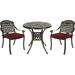 MEETWARM 3 Piece Patio Bistro Set Outdoor All-Weather Cast Aluminum Dining Furniture Set Includes 2 Chairs with Cushions and a 31â€� Round Table with Umbrella Hole for Garden Deck Chili Red