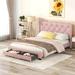 Pink Linen Upholstered Queen Storage Platform Bed: Drawers, Nailhead Trim