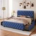 Blue Queen Size Modern Linen Upholstered Platform Bed, 4 Large Storage Drawers, Button Tufted Headboard