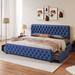 King Size Modern Linen Upholstered Platform Bed Frame with 4 Large Storage Drawers, Button Tufted Headboard